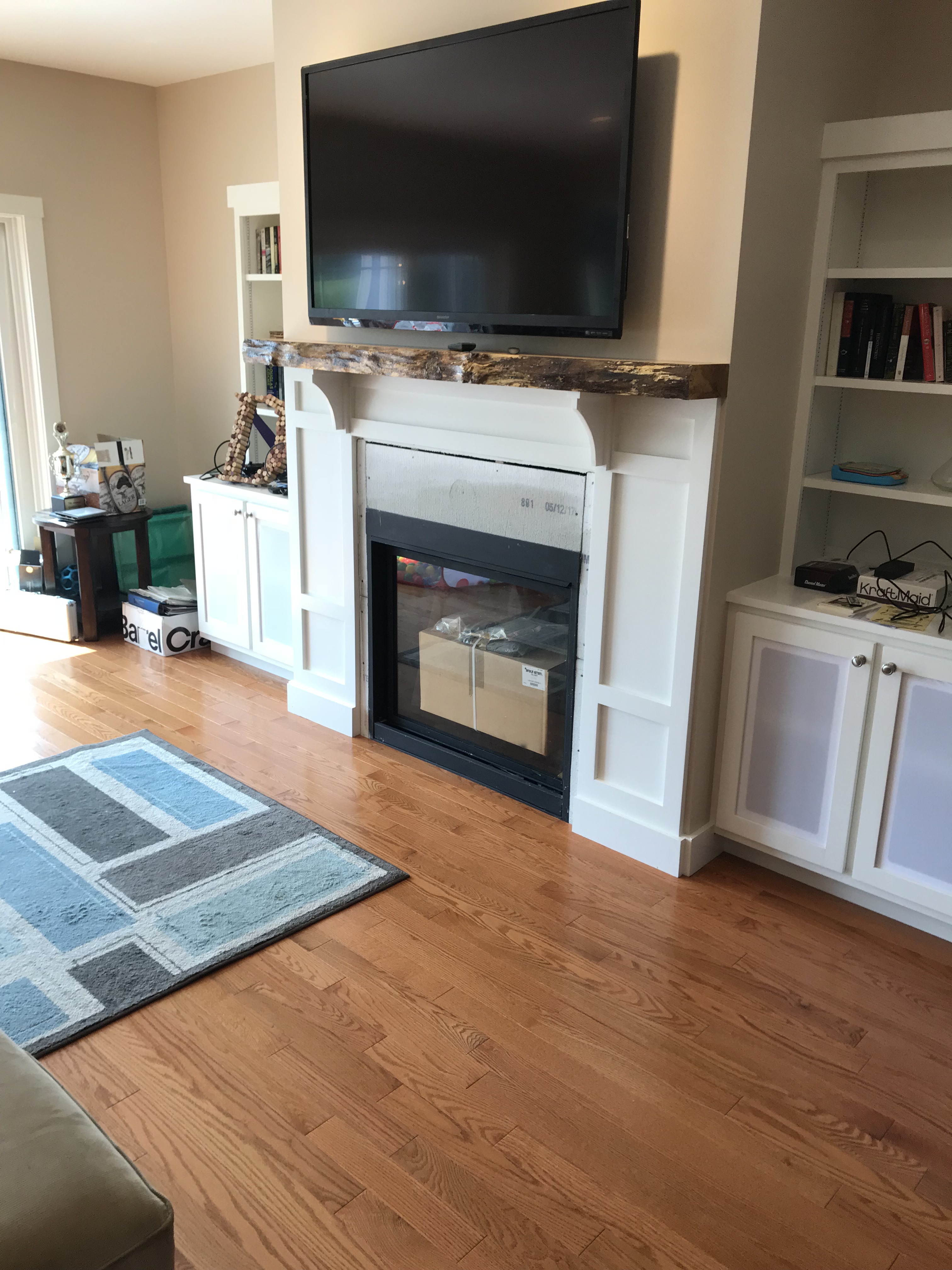 Fireplace and built in cabinets