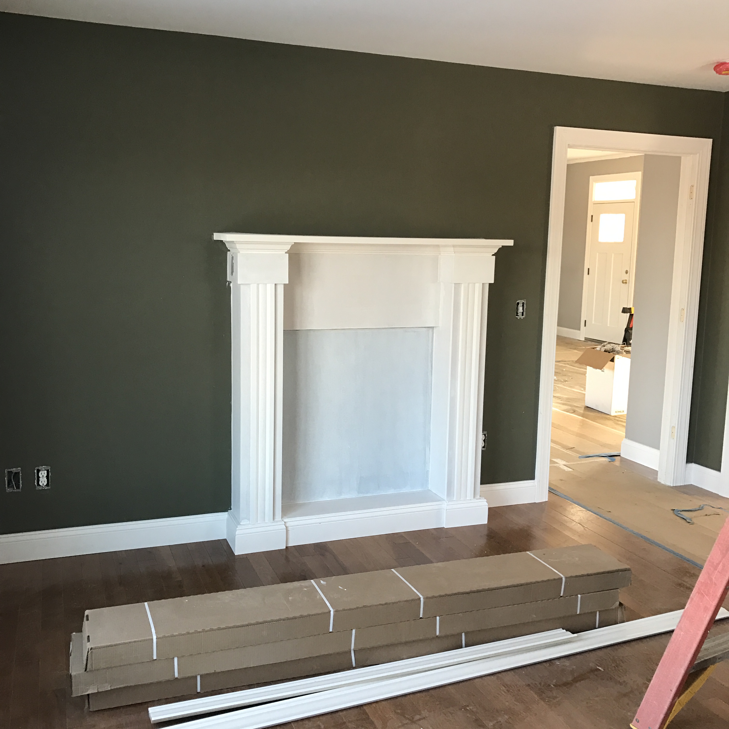 Fireplace mantel installed